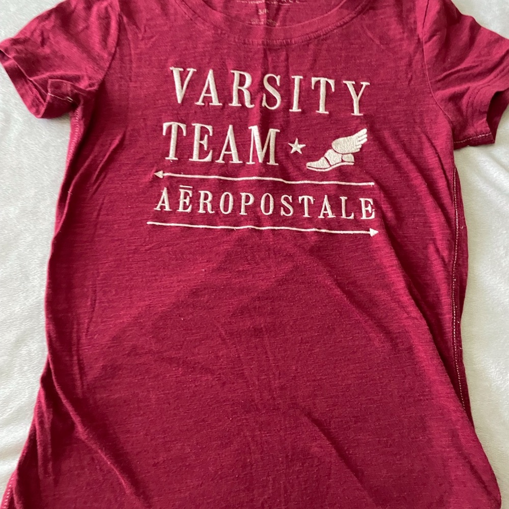 Aeropostale Maroon Crewneck Varsity Team Graphic Tee